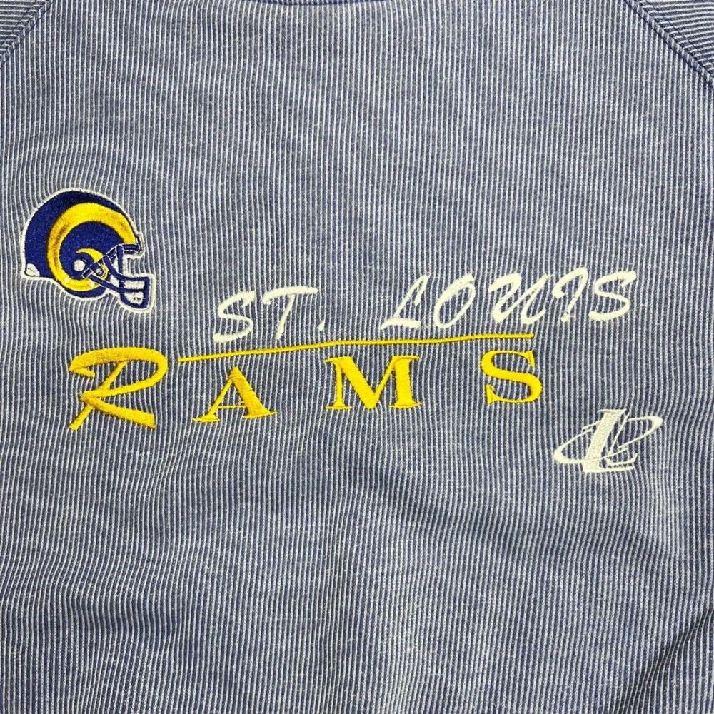 90s Vintage Logo Athletic NFL Pro Line St‎ Louis Rams Striped Sweatshirt Mens L